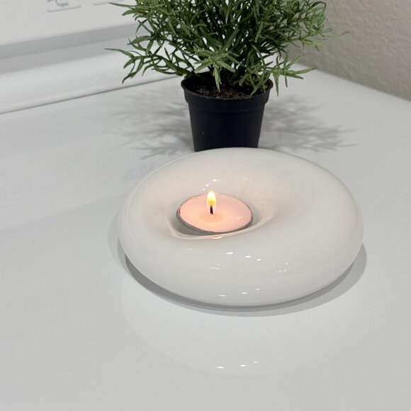 Mid Century Modern Nambe White Art Glass Votive Holder Signed from New Mexico - Picture 8 of 16